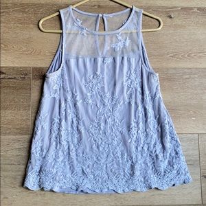 Target sheer-panel periwinkle top w/embroidery